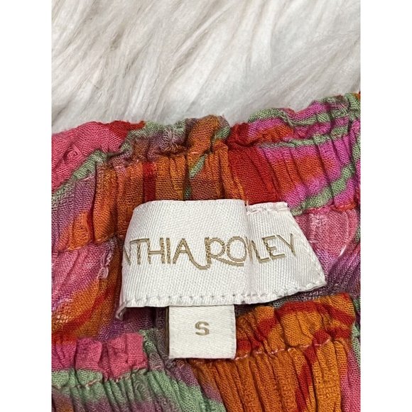 Cynthia Rowley Bright Tropical Top Off Shoulder Smocked Waist Short Sleeve SZ S - Picture 4 of 12